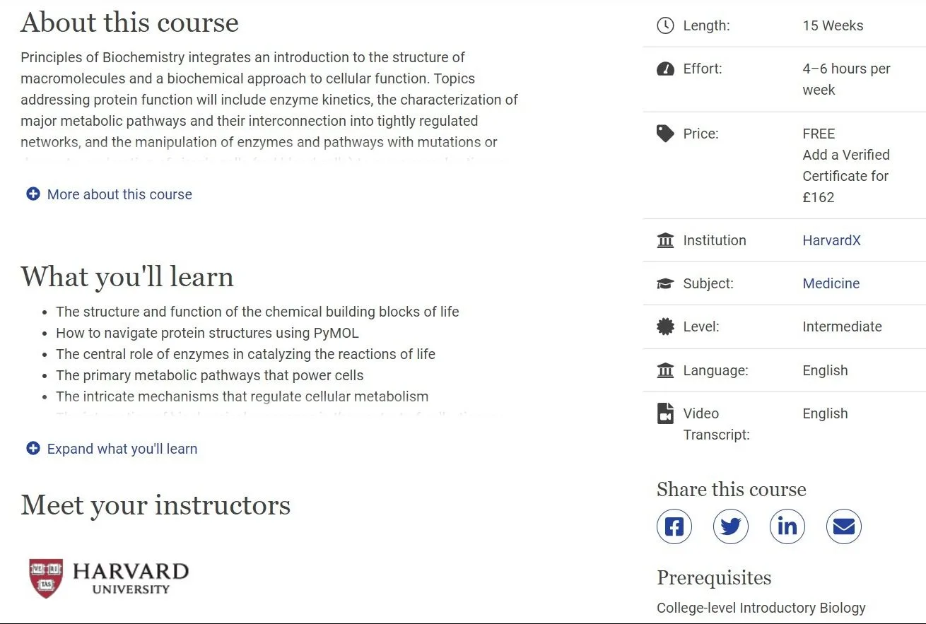 Edx biochemistry online course