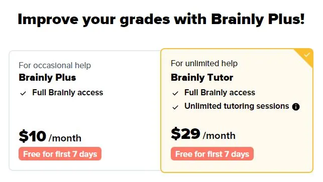 Brainly: Pricing