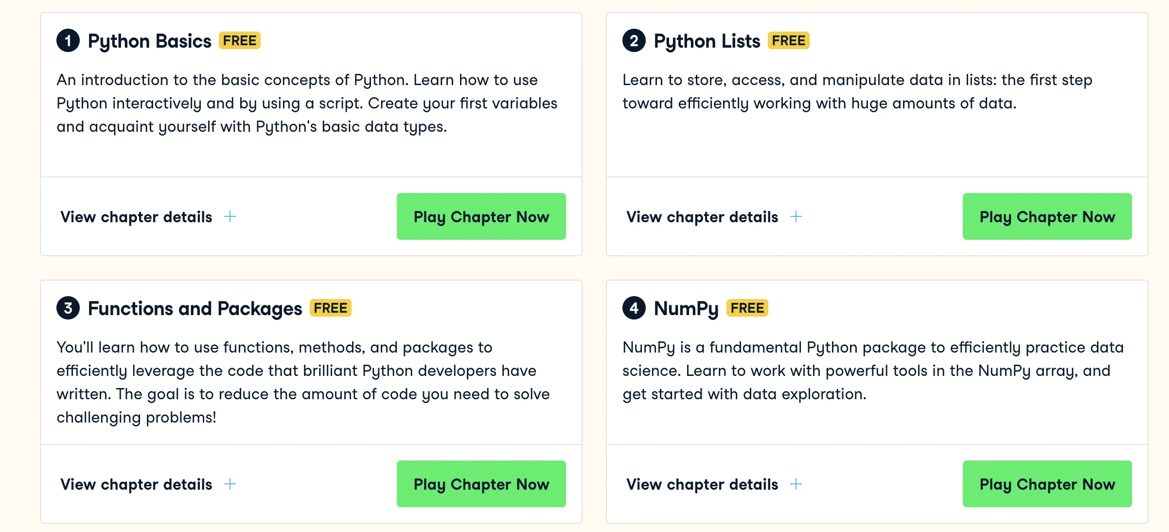 datacamp course offerings